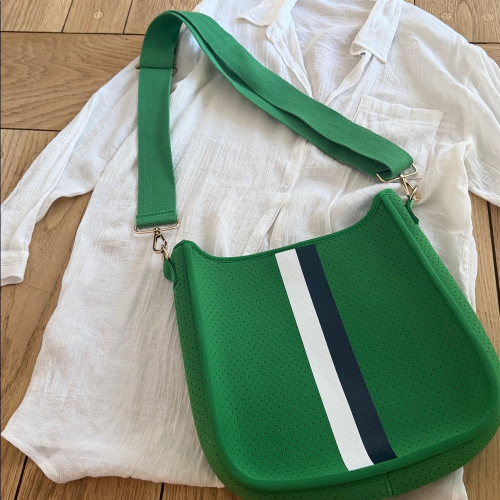 Preppy Kelly Green Neoprene summer bag fab with white - Picture 4 of 8